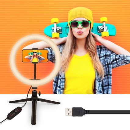 Yenkee - LED RGB Димируема лампа със статив и държач за влогове LED/5V + дистанционно