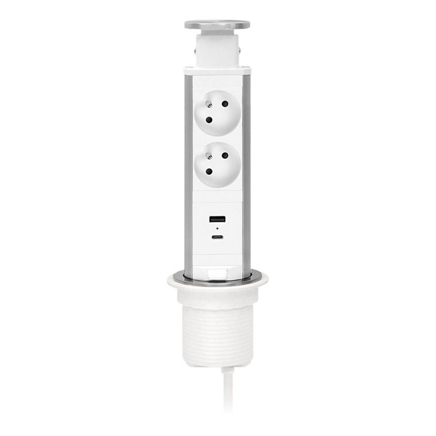 Захранващ стълб за монтаж върху плот на бюро — 2 x 230 V + USB-A + USB-C