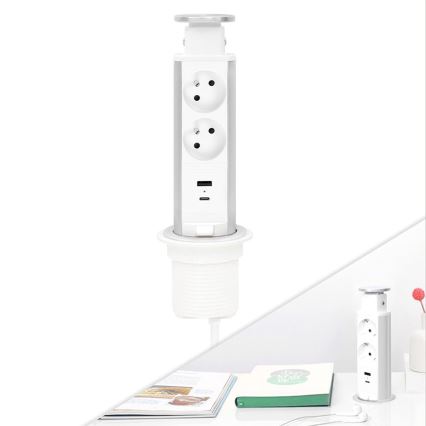 Захранващ стълб за монтаж върху плот на бюро — 2 x 230 V + USB-A + USB-C