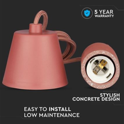 Захранващ кабел 1xE27/60W/230V бетон/червен