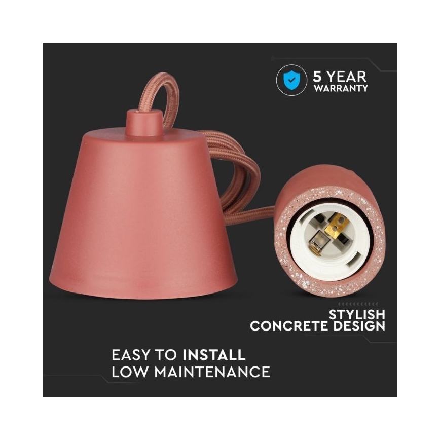 Захранващ кабел 1xE27/60W/230V бетон/червен