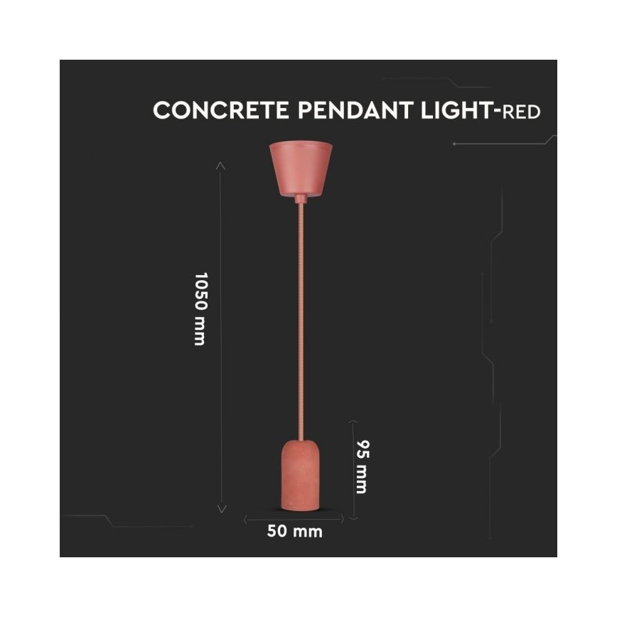 Захранващ кабел 1xE27/60W/230V бетон/червен