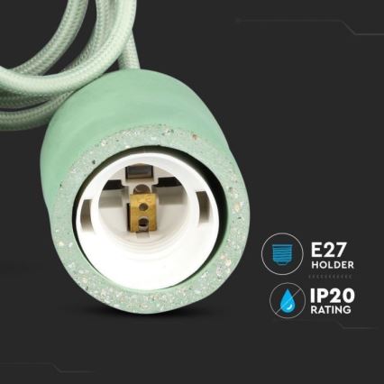 Захранващ кабел 1xE27/60W/230V бетон/зелен