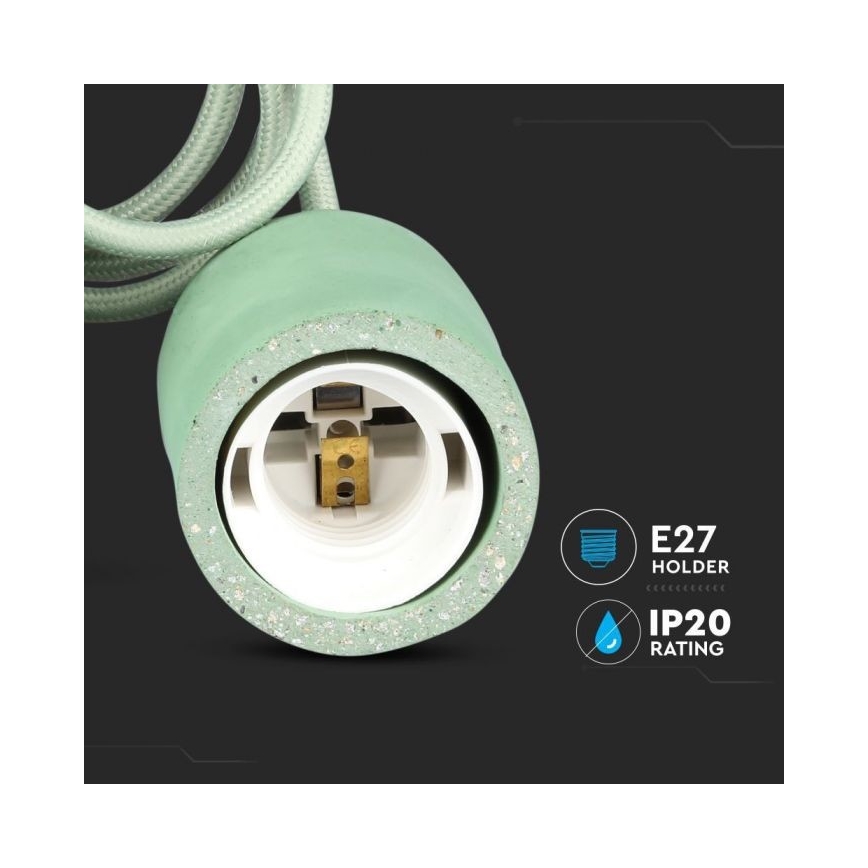 Захранващ кабел 1xE27/60W/230V бетон/зелен