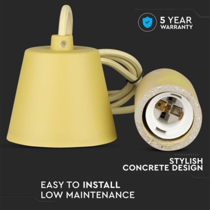 Захранващ кабел 1xE27/60W/230V бетон/жълт