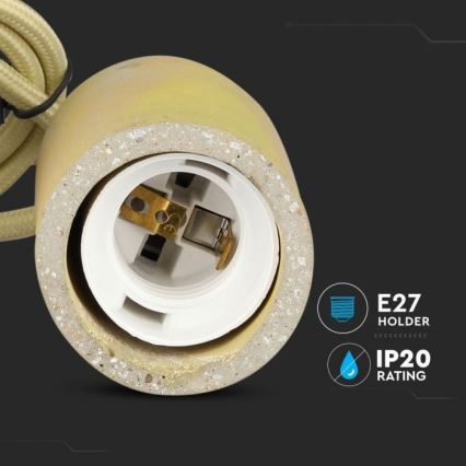 Захранващ кабел 1xE27/60W/230V бетон/жълт