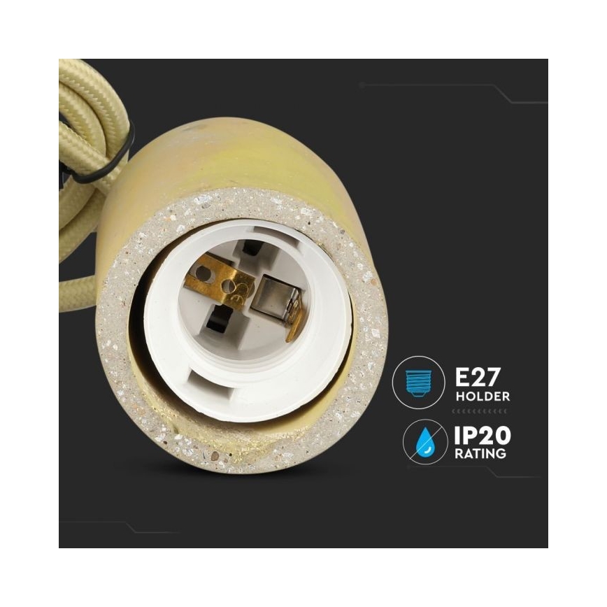 Захранващ кабел 1xE27/60W/230V бетон/жълт