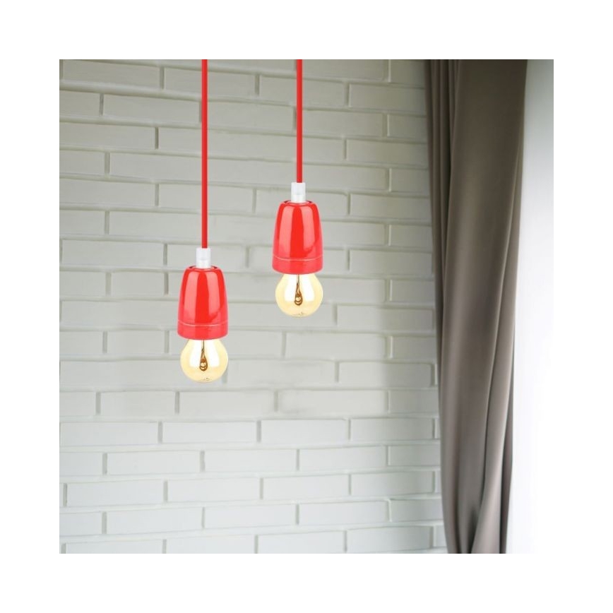 Захранващ кабел 1xE27/60W/230V червен/порцелан