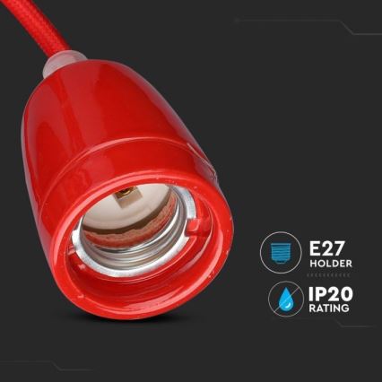 Захранващ кабел 1xE27/60W/230V червен/порцелан