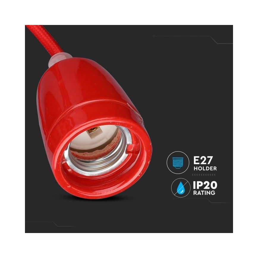 Захранващ кабел 1xE27/60W/230V червен/порцелан