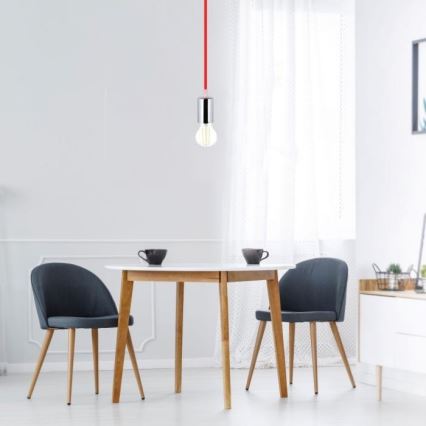 Захранващ кабел 1xE27/60W/230V червен/лъскав хром