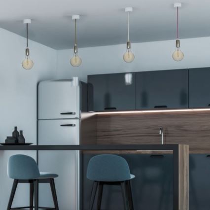 Захранващ кабел 1xE27/60W/230V червен/лъскав хром