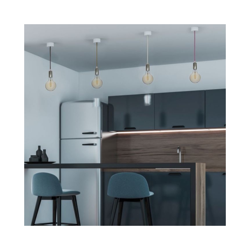 Захранващ кабел 1xE27/60W/230V червен/лъскав хром