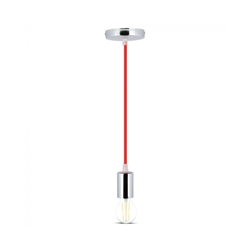 Захранващ кабел 1xE27/60W/230V червен/лъскав хром