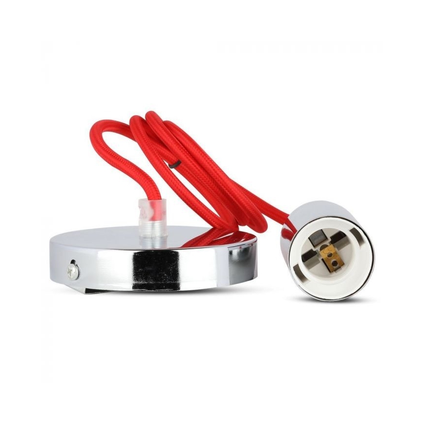 Захранващ кабел 1xE27/60W/230V червен/лъскав хром