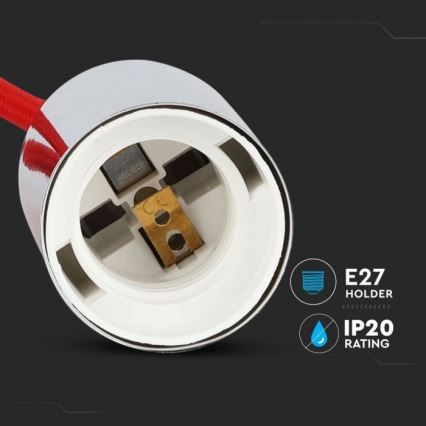 Захранващ кабел 1xE27/60W/230V червен/лъскав хром