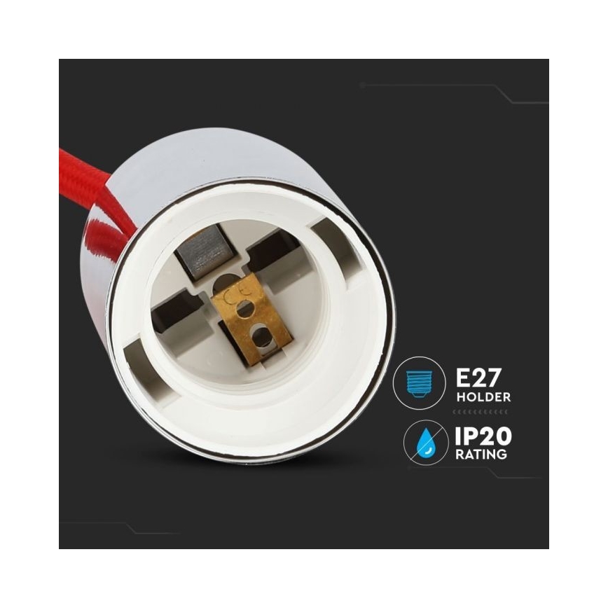 Захранващ кабел 1xE27/60W/230V червен/лъскав хром