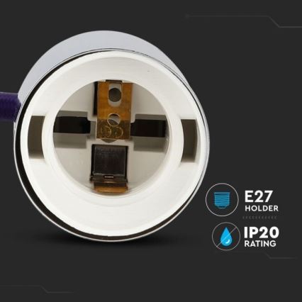 Захранващ кабел 1xE27/60W/230V лилава/лъскав хром