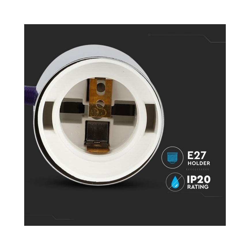 Захранващ кабел 1xE27/60W/230V лилава/лъскав хром