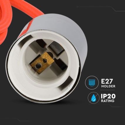 Захранващ кабел 1xE27/60W/230V оранжев/лъскав хром