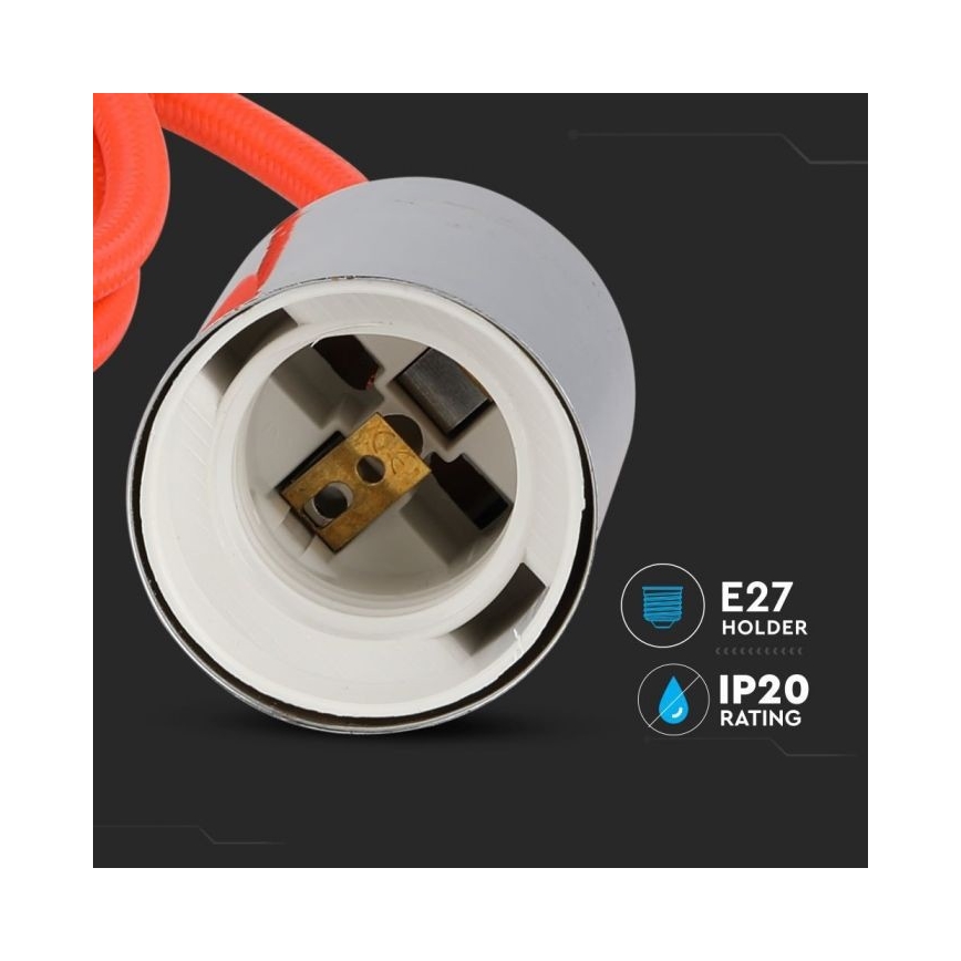 Захранващ кабел 1xE27/60W/230V оранжев/лъскав хром