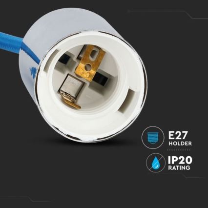 Захранващ кабел 1xE27/60W/230V син/лъскав хром