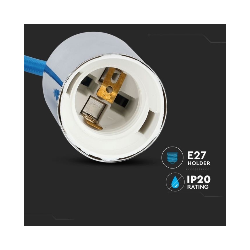 Захранващ кабел 1xE27/60W/230V син/лъскав хром