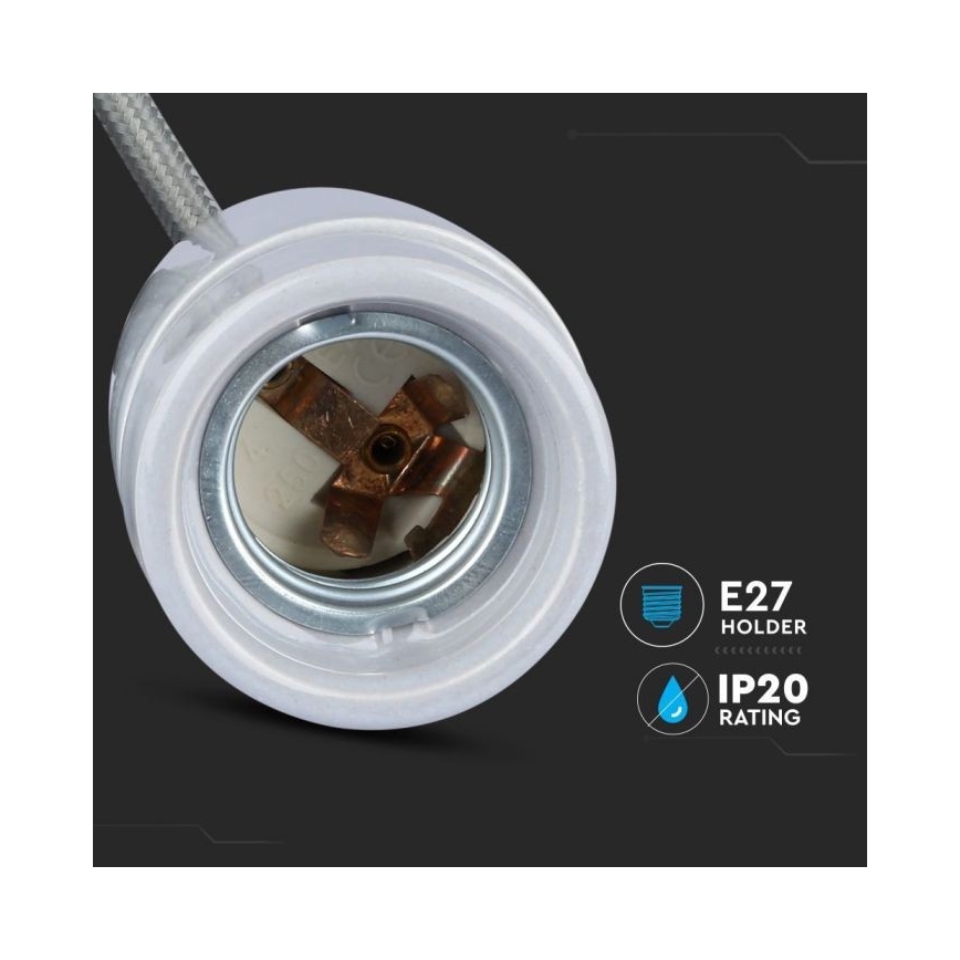 Захранващ кабел 1xE27/60W/230V сив/порцелан