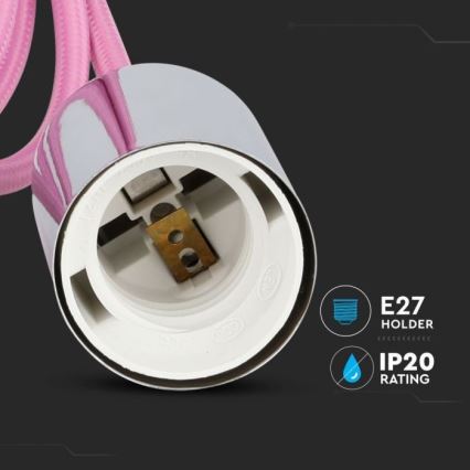 Захранващ кабел 1xE27/60W/230V светлорозов/лъскав хром