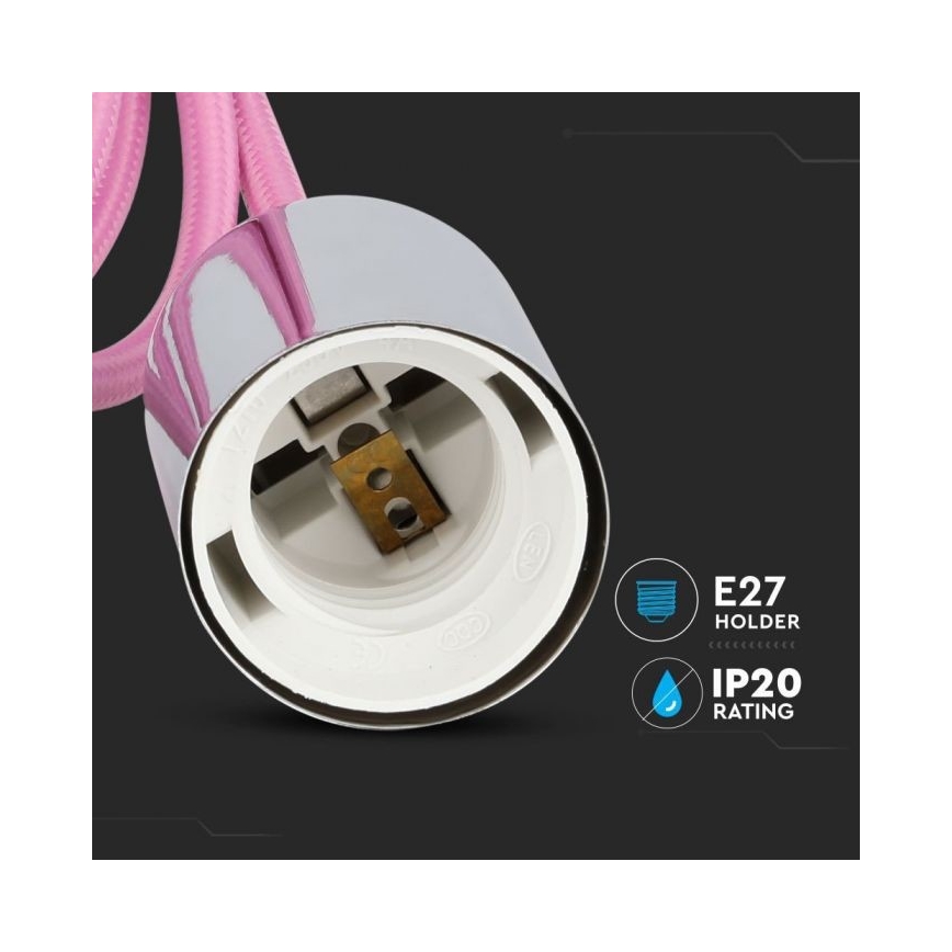 Захранващ кабел 1xE27/60W/230V светлорозов/лъскав хром