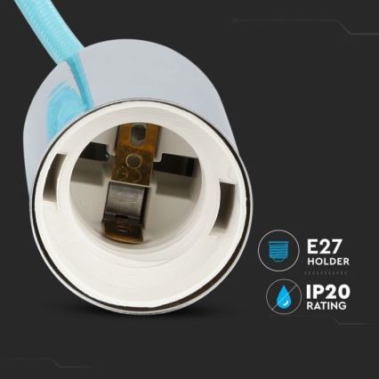 Захранващ кабел 1xE27/60W/230V светлосин/лъскав хром