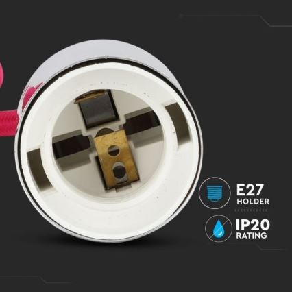 Захранващ кабел 1xE27/60W/230V тъмнорозов/лъскав хром