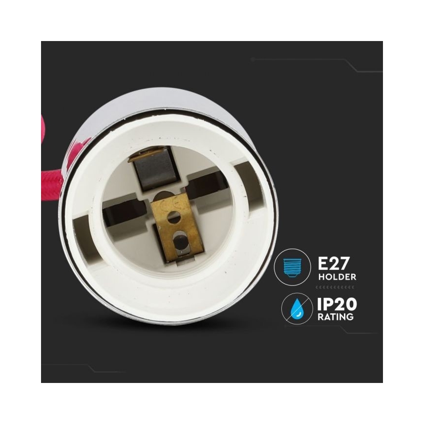 Захранващ кабел 1xE27/60W/230V тъмнорозов/лъскав хром