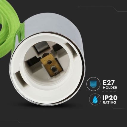 Захранващ кабел 1xE27/60W/230V зелен/лъскав хром