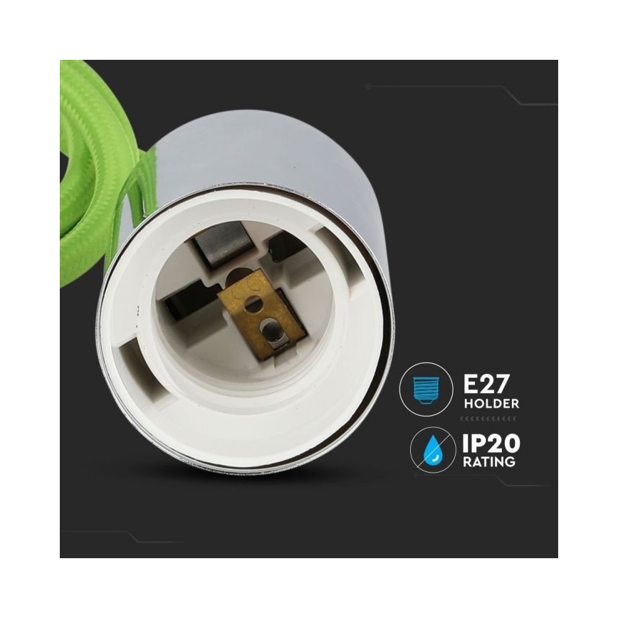 Захранващ кабел 1xE27/60W/230V зелен/лъскав хром