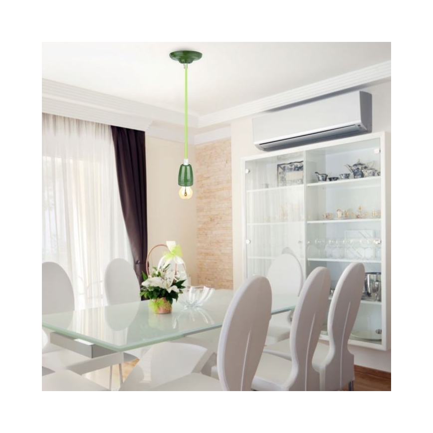 Захранващ кабел 1xE27/60W/230V зелен/порцелан