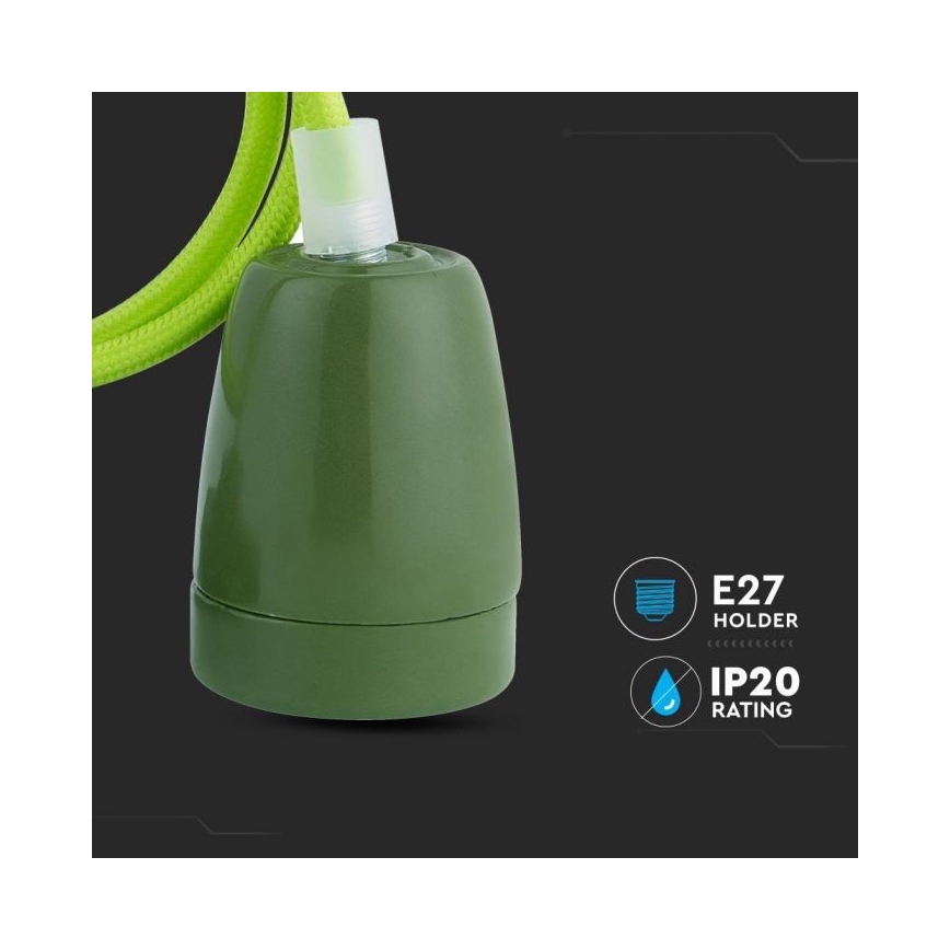 Захранващ кабел 1xE27/60W/230V зелен/порцелан