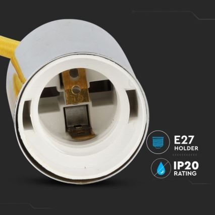 Захранващ кабел 1xE27/60W/230V жълт/лъскав хром