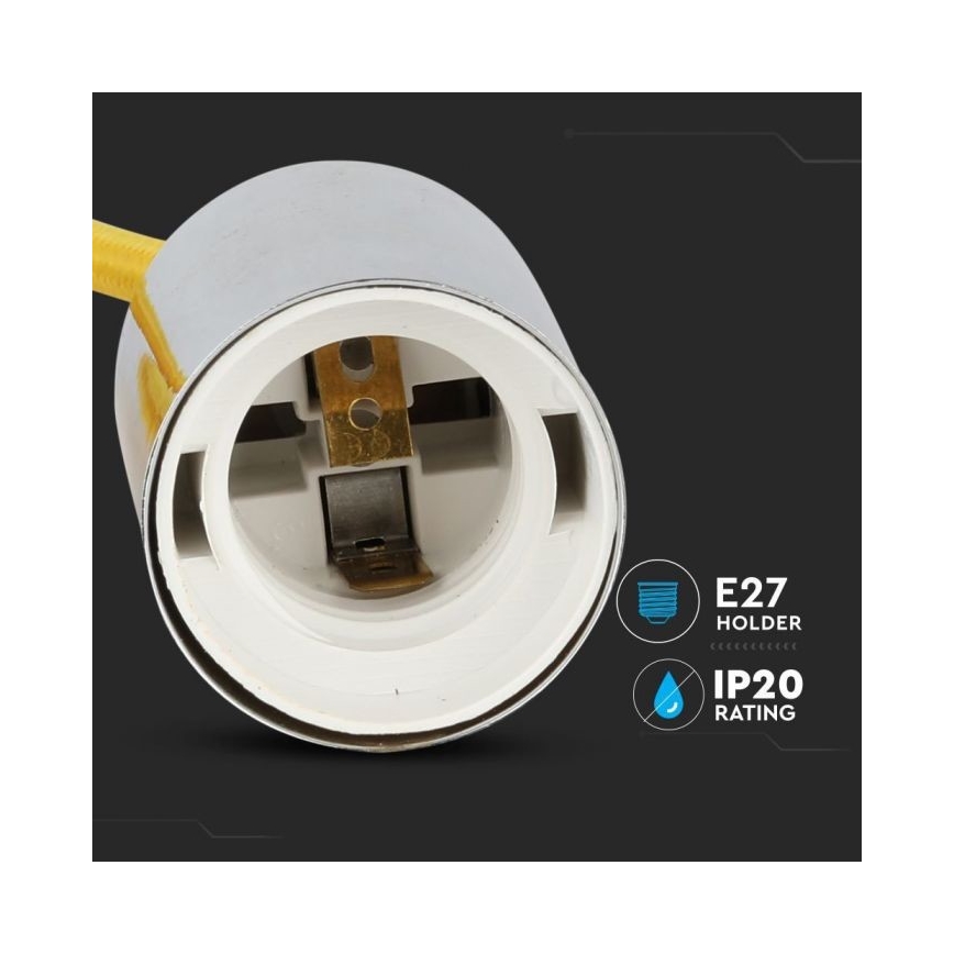 Захранващ кабел 1xE27/60W/230V жълт/лъскав хром