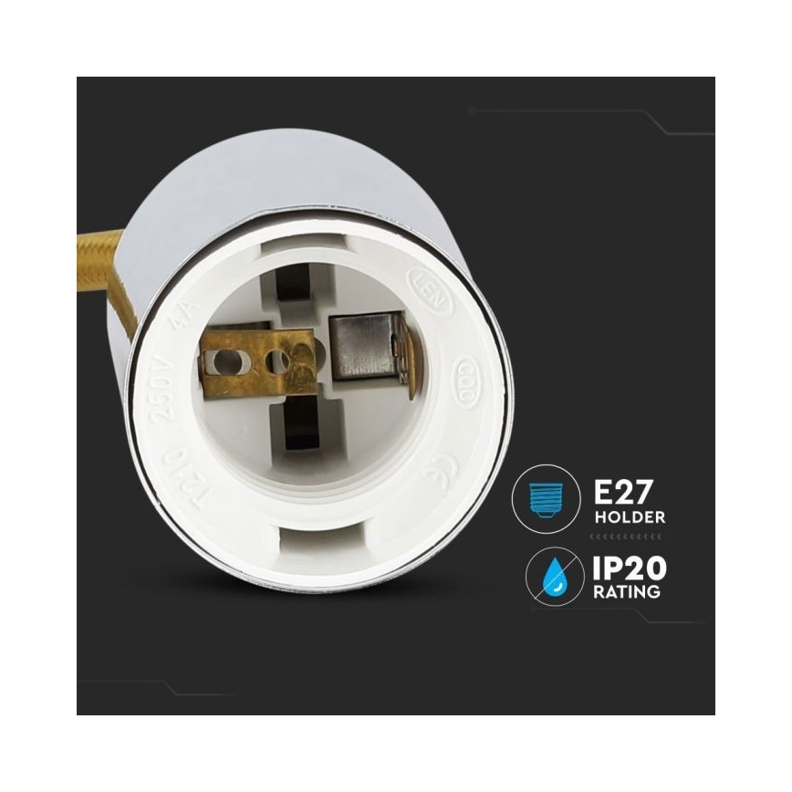 Захранващ кабел 1xE27/60W/230V кафяв/лъскав хром