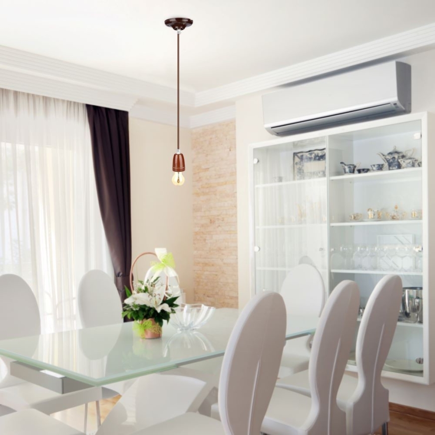 Захранващ кабел 1xE27/60W/230V кафяв/порцелан
