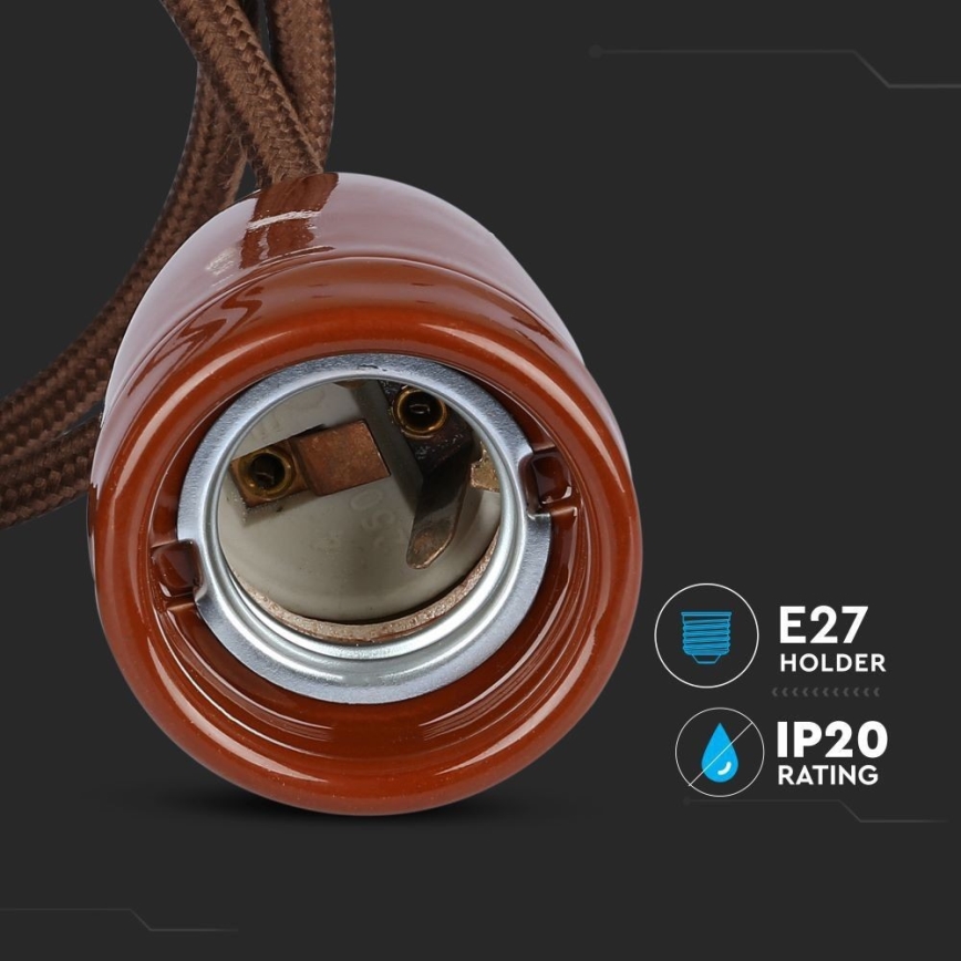 Захранващ кабел 1xE27/60W/230V кафяв/порцелан