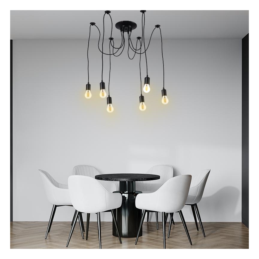 Захранващ кабел 6xE27/60W/230V паяк черен