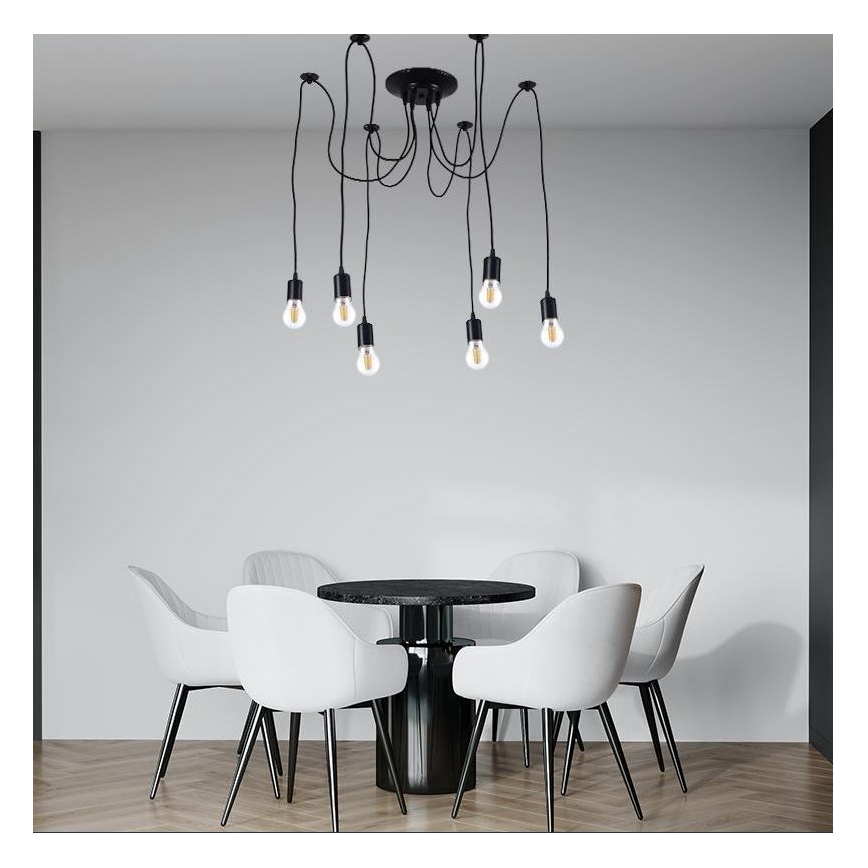 Захранващ кабел 6xE27/60W/230V паяк черен