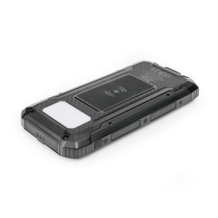 Захранваща батерия с LED светлина, безжично зареждане и соларен панел Power Delivery 15W/10000 mAh черен