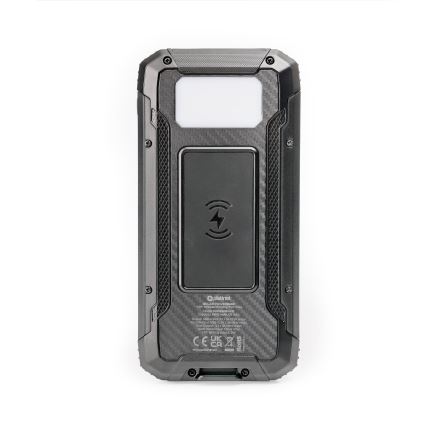 Захранваща батерия с LED светлина, безжично зареждане и соларен панел Power Delivery 15W/10000 mAh черен