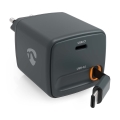 Зарядно устройство с прибиращ се кабел, Power Delivery 30W, 2xUSB-C, черно