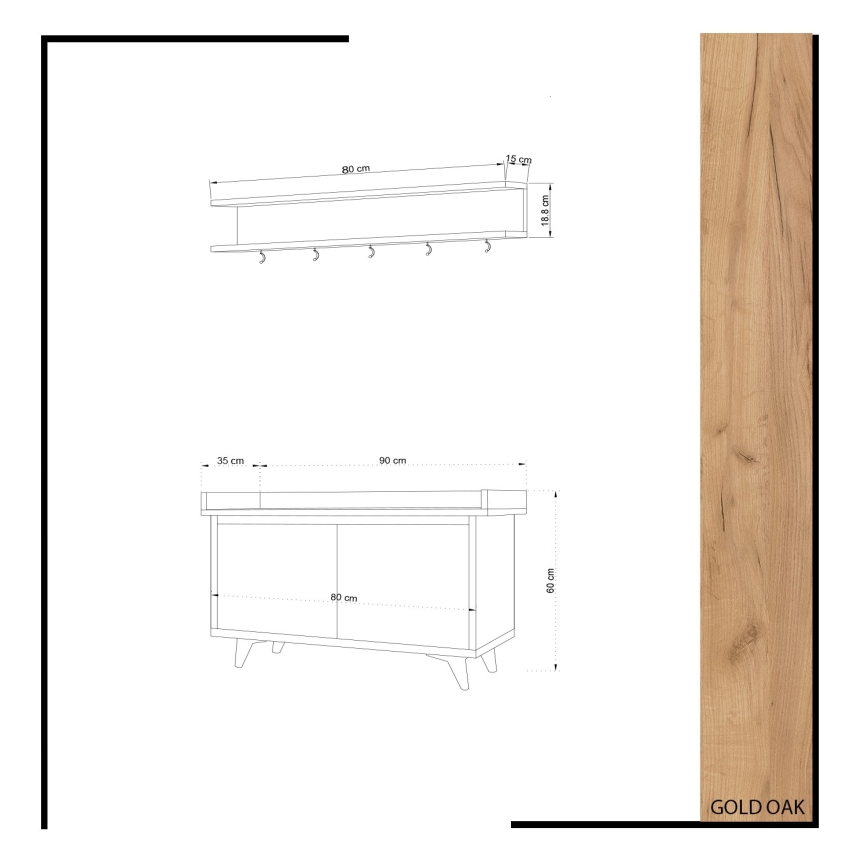 Закачалка ARASSO 18,8x80 cм + шкаф за обувки 60x90 бял/кафяв