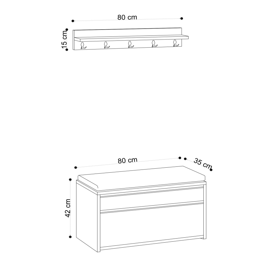 Закачалка BOBY 15x80 cм + шкаф за обувки 42x80 cм кафяви/черни