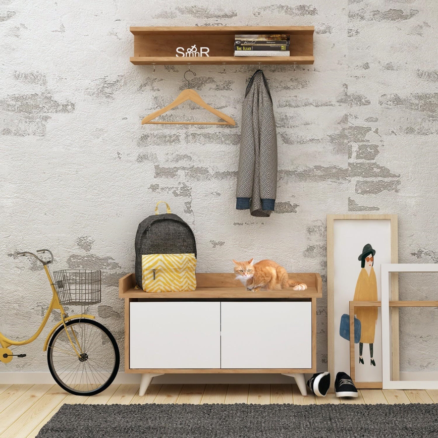 Закачалка ARASSO 18,8x80 cм + шкаф за обувки 60x90 бял/кафяв